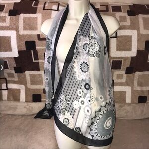 Black pink grey and White Sheer Scarf 62” x 19”
